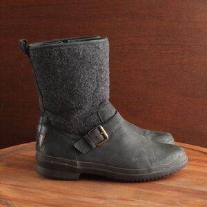 UGG Boots Womens Size 7.5 Black Robbie Leather Wool Side Zip Waterproof 1017377